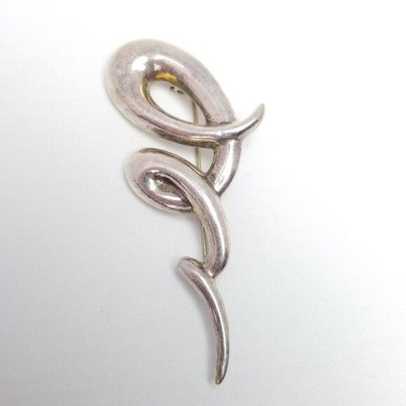 Vintage Sterling Silver Spiral Design Puffy Brooch Lapel Pin, Signed CNA, Estate - Picture 1 of 6